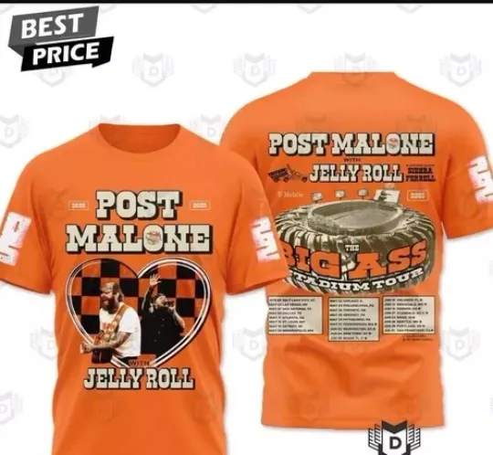 Post Malone With Jelly Roll 2025 Tour 3D T-Shirt