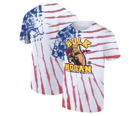 Men's 3D Tie-Dye T-Shirt Hulk Hogan American Flag Ripped Junc Shirt