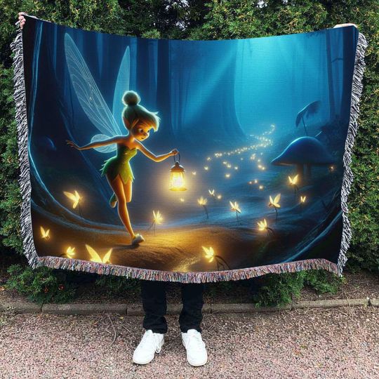Vintage Princess Tinkerbell Woven Blanket, Disney Tinker Bell Blanket, Tinkerbell Tapestry, Disney Woven Blanket, Disney Sofa Throw