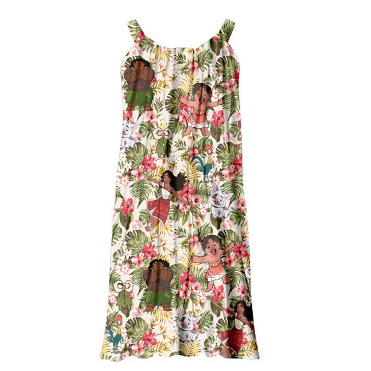 Moana Sling Summer Dress, Tropical Vacation Dress, Cute Cartoon Sundress, Disney Outfit Summer Dress, Sling Women Dress