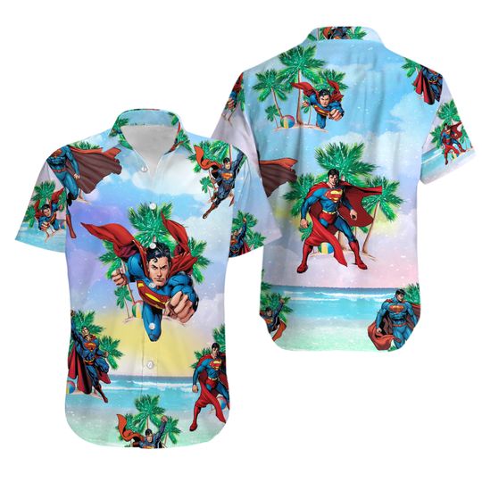 Superman Hawaiian Shirt Button Down Unisex Adults Outfit S-5XL