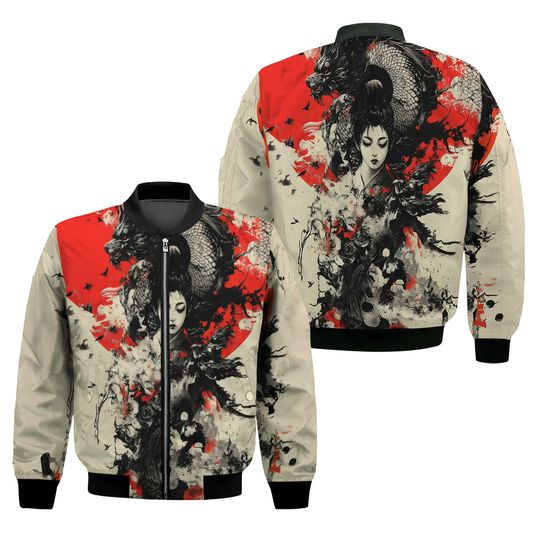 Vintage Japanese Men's Bomber  Jacket ,Men's AOP Bomber Jacket,Streetwear Bomber Jacket