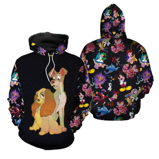 Lady & The Tramp Dogs Galaxy Night Sky Patterns Hoodie | Disney 3D Hoodie