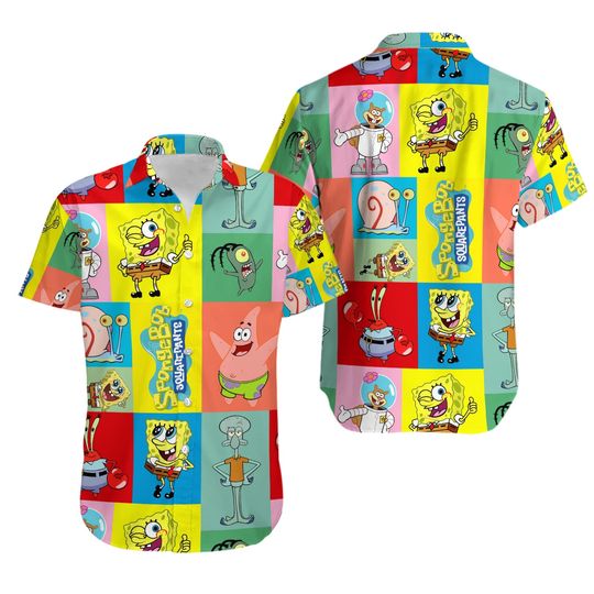 SpongeBob Hawaiian Shirt Casual Button Down Unisex Adults Size S-5XL
