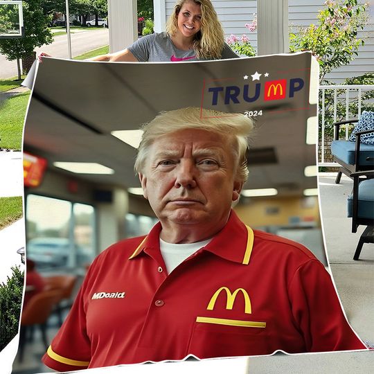 Trump Work at French Fries Blanket Donald Trump Blanket 2024 Fleece Blanket