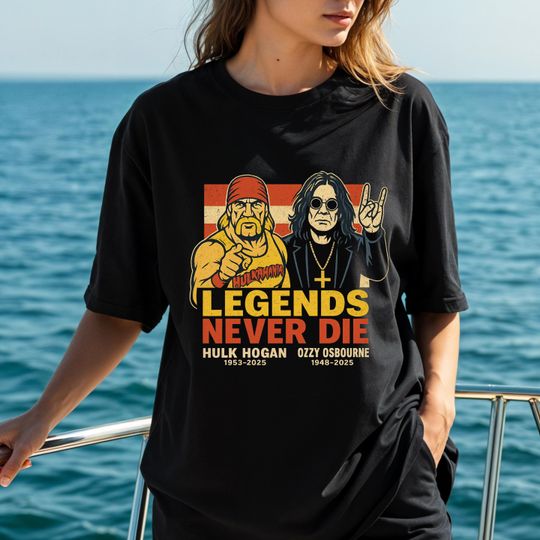 Hulk Hogan Ozzy Osbourne Legends Never Die Shirt  2025 Tribute Tee, Retro Wrestling Rock Icon T-Shirt, Vintage Fan Gift USA Flag