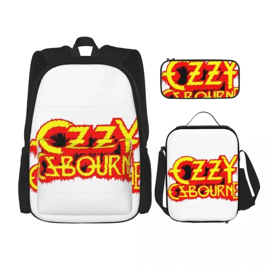 Ozzy Osbourne Merch Prince Of Darkness Backpacks Bookbag Students School Bags Kids Rucksack Lunch Bag Pen Bag Three-Piece Set