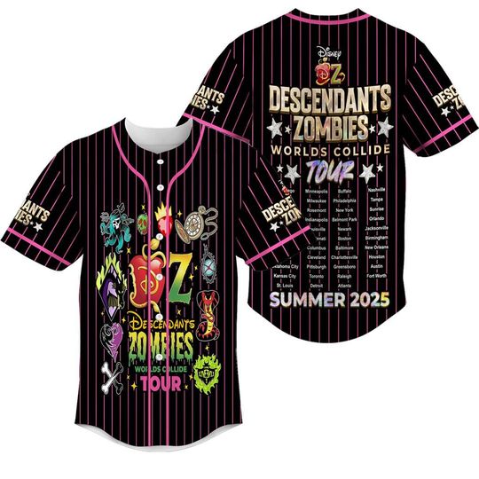 Descendants Zombies World Collide Tour Baseball Jersey, Dawn Of The Vampires Jersey, The Rise Of Red Baseball Shirt, Summer Tour 2025 Jersey