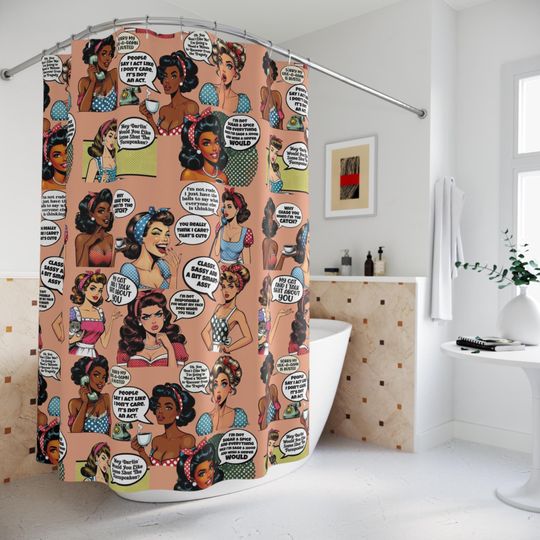 Vintage Retro Style Shower Curtain for Bathroom Decor, Fun Gift for Her, Unique Bathroom Art