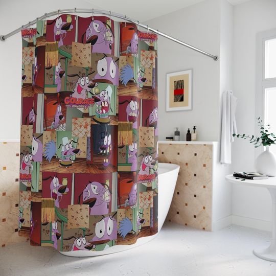 Courage the Cowardly Dog Shower Curtain, Kids Bathroom Decor, Halloween Gift, Cartoon Home Accessory