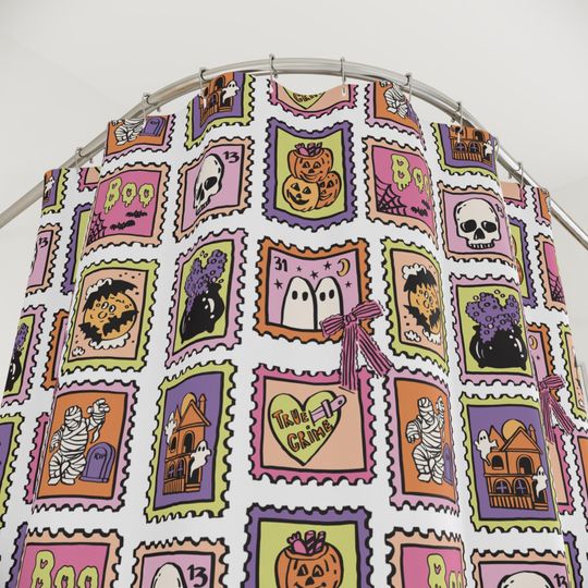Halloween Shower Curtain Boho Ghost Bathroom Decor Spooky Gothic Witchy Fall Indoor