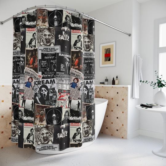 Vintage Horror Movie Shower Curtain Spooky Bathroom Decor Halloween Gifts Terrifier Curtain
