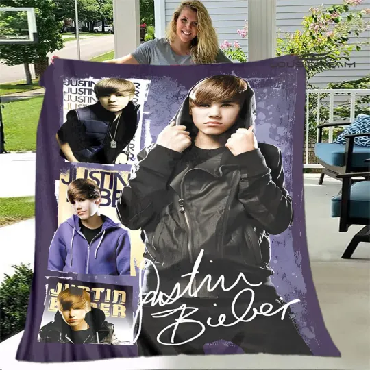 3D Justin Bieber Printed Fleece Blanket for Children - Soft, Warm, and Comfortable for Home, Travel, and Picnic