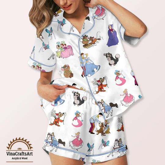 Disney Princess Pajamas Set, Coquette Bow Pajamas, Princess Birthday Set, Princess Watercolor Loungewear, Coquette Princess Pajamas