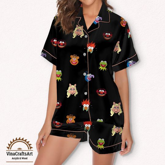 Muppet Pajamas Set, Cartoon Pajama Outfit, Gift for Muppet Fans, Kermit Animal Pajamas, Retro Cartoon Sleepwear, Gift for Muppet Fans