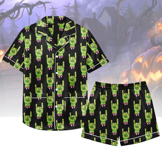 Halloween Zombie Hands Pajamas Set, Funny Horror Character Short Pajamas, Spooky Season Movie Sleepwear For Men And Women