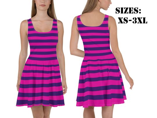 Cat Pink Purple Striped Skater Dress Woman Halloween Cosplay Costume Spandex Running Outfit Birthday Party