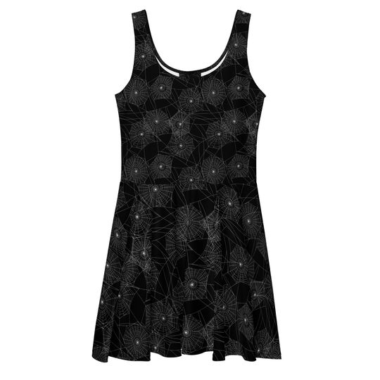 Spiderweb Skater Dress - Gothic Witchy Halloween Outfit - Spooky Cute White Web Print Dress