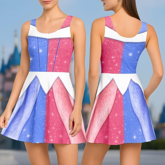 Aurora Make It Blue Make It Pink Skater Dress, Sleeping Beauty Disneybound Outfit, Disneyland Trip Dress, Disney Princess Running Dress