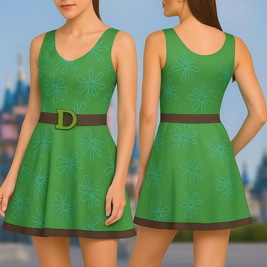 Disgust Inside Out Skater Dress, Skater Dress Cosplay Outfit, Halloween Costume, Cute Disney Dress, Cosplay Women Dress, Gift For Women