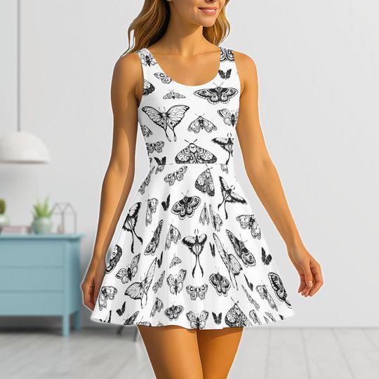Butterfly Skater Dress, Witchy Boho Women Dress, Butterfly Dress Women Shirt, Halloween Skater Dress Gift, Gift For Her, Mom