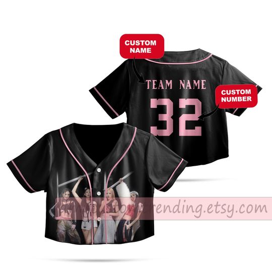 Personalized Black Pink Crop Top Baseball Jersey, Black Pink Jennie Jisoo Rose Lisa Shirt, Black Pink 2025 World Tour Merch