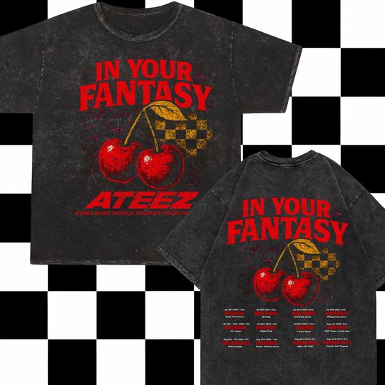 Retro Cherry Ateez 2025 World Tour in Your Fantasy Mineral Washed Tee, Ateez World Tour 2025 in North America Shirt, ATEEZ Lemon Drop Shirt