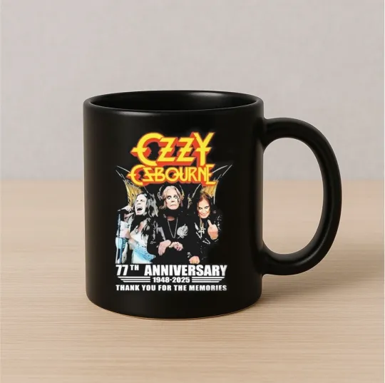 Ozzy Osbourne 77th Anniversary Coffee Mug 1948-2025