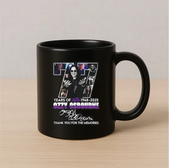 Ozzy Osbourne 77th Anniversary Mug 1948–2025 Rock Legend Coffee Cup