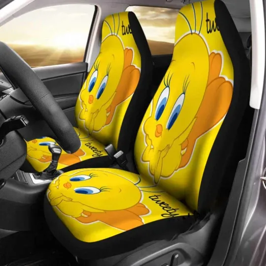 Tweety Bird Car Seat Covers Cute Yellow Looney Tunes Cartoon Protector Set