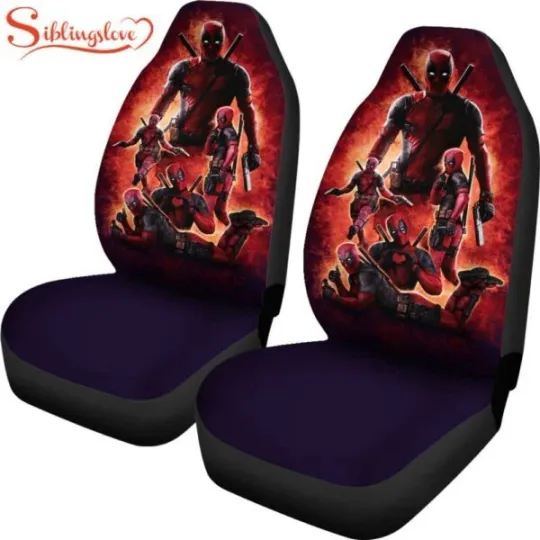 Deadpool Fighting Pattern Car Seat Covers Red Movie Superhero Fan Gift