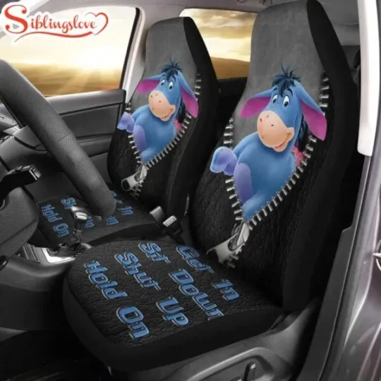 Eeyore Sit Down Shut Up Car Seat Covers Blue Cartoon Cute Auto Decor