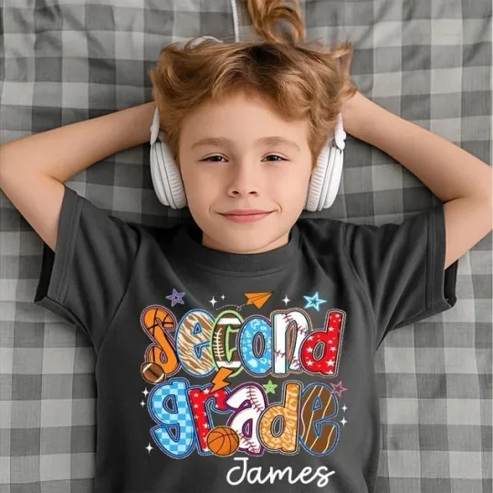 Custom Boys Back to School Shirt, Sports Theme 1st Day Name Tee