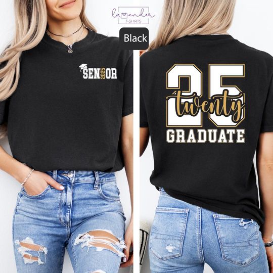 Senior 2025 Pocket Print Shirt, Senior Twenty 25 Graduate Back Side Tshirt, Retro Senior 2025 Comfort Color Brand, High School Senior Tshirt