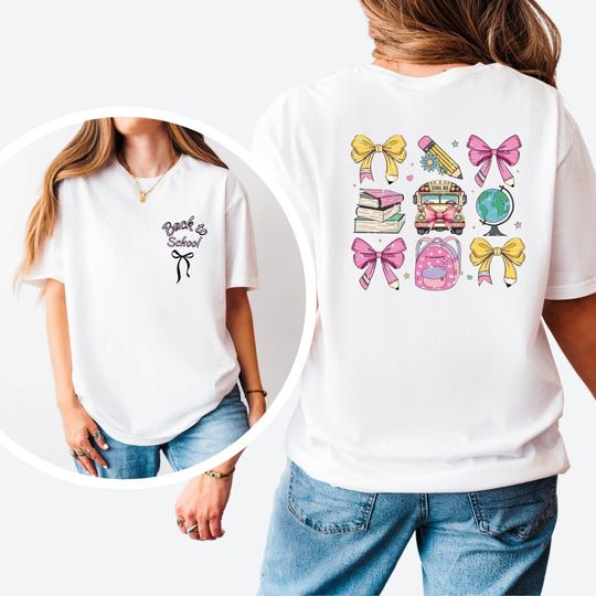 Comfort Colors Back To School Shirt, Coquette Teacher Tee, Cute Bow School Shirt, Teacher Aesthetic Top, Back To School Graphic Tee