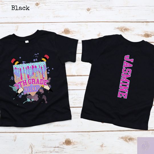 Ice Cream Drip Youth 5th Grade, Personalized Name, Two-Sided Design, Girls Back to School, First Day of School 5th Grade Team Camo Tee
