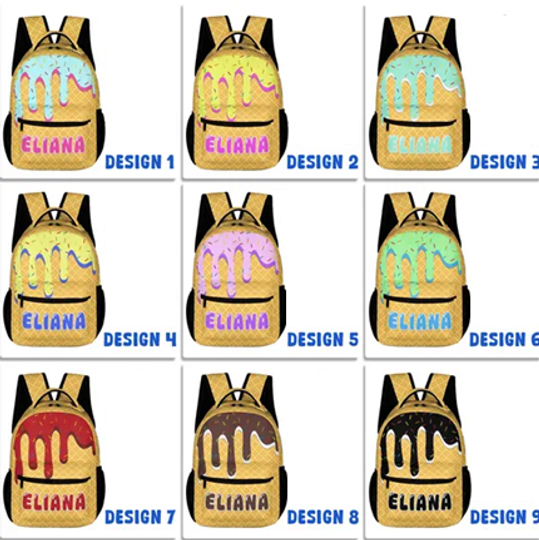Custom Back to School Gift for Kid, Personalized Name Traval backpack, Custom Lunch bag Pencil bag with Name, Unisex Ice Cream Drip Backpack