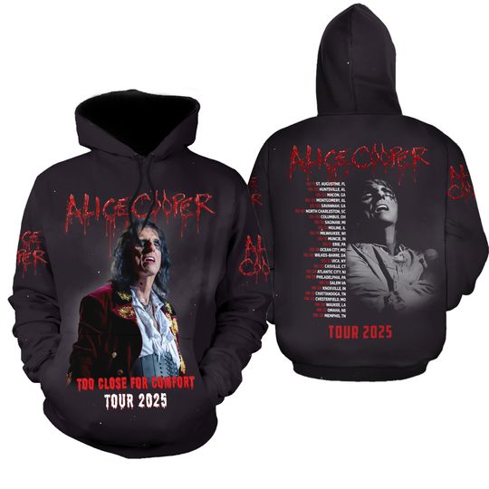 3D HOODIE US size, Alice Cooper Too Close For Comfort 2025 Tour Hoodie