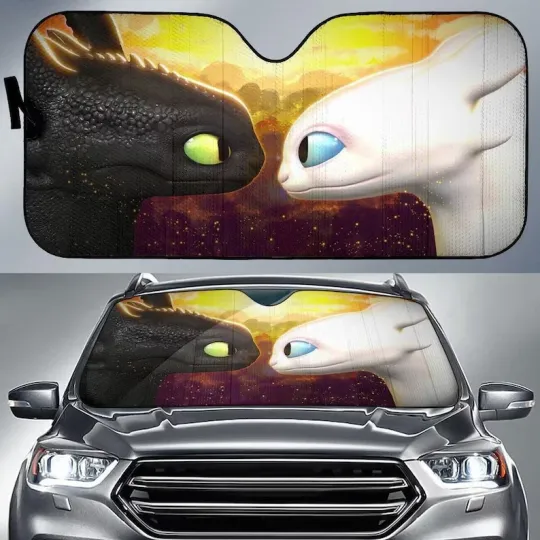 Night Fury & Light Fury Car Sunshade - Toothless Windshield Cover, Dragon Decor