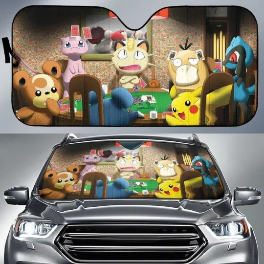 3D Car Sun Shade, Azurill Marill Mew Pika PKM Car Sun Shade