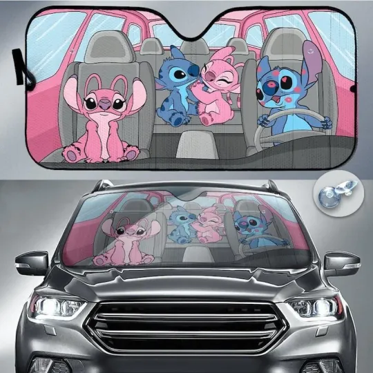 Stitch Angel Car Sun Shade, Lilo And Stitch Movie Car Decoration, Stitch Car Sun