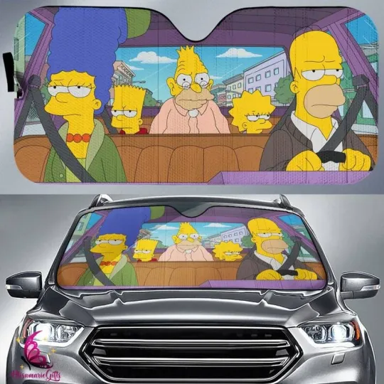 The Simpsons Family Car Sunshade | The Simpsons Car Sun Shade | Car Accessories