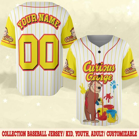 Curious George Birthday Baseball Jersey, Curious George Baseball Shirt, Curious George Birthday Boy Jersey, Custom Baseball Jersey