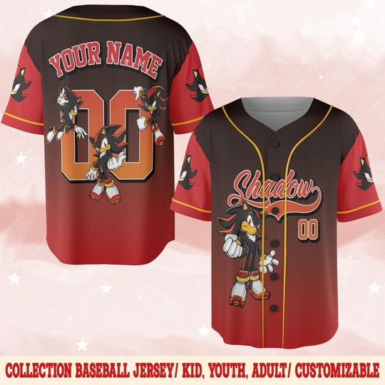 Customized Shadow The Hedgehog Dark Stripe Baseball Jersey, Personalized Name And Number Sonic 3 Movie Jersey