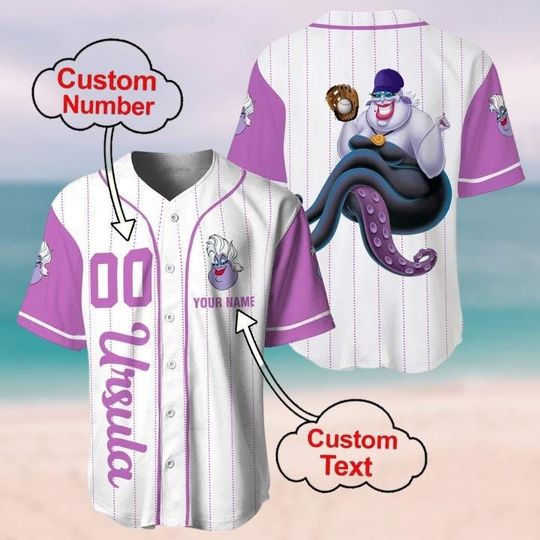 Custom Ursula Striped Baseball Jersey, Disney The Little Mermaid Baseball Shirt, Witch Shirt, Disneyland Family Shirt,Disneyworld Shirt