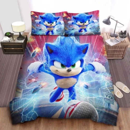 Cartoon Gift Sonic Breaking Speed Bedding Set