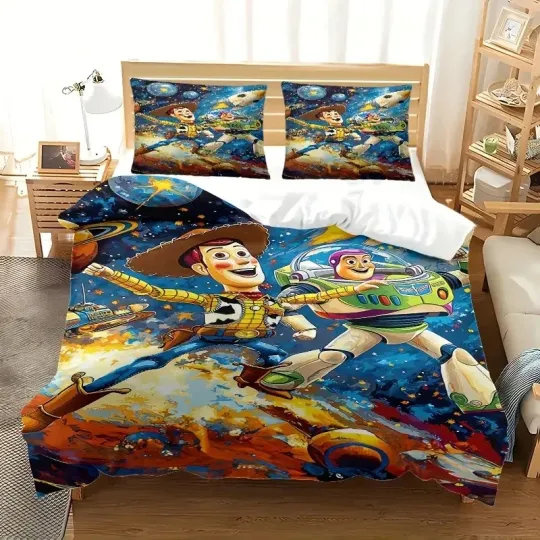 Watercolor Toy Story Woody & Buzz Lightyear Reach For The Sky Bedding Set