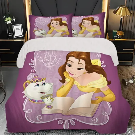 Beauty And The Beast Princess Belle Reading Book Mrs Potts And Chip Bedding Set