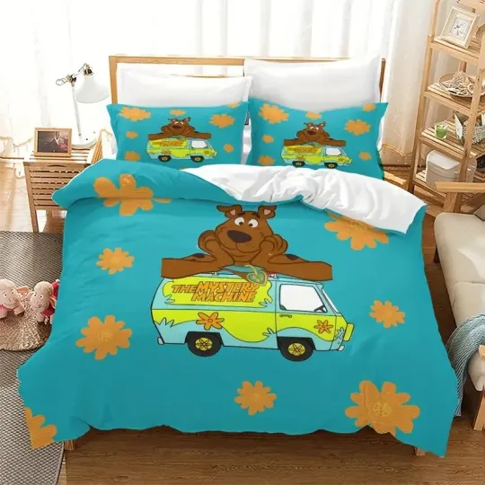Cute Scooby Doo And The Mystery Machine Floral Halloween Gift Bedding Set