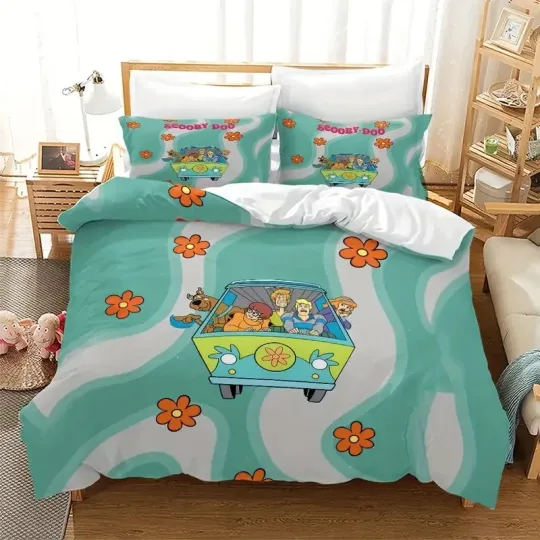 Panic Scooby Doo & Friends In The Mystery Machine Halloween Floral Bedding Set